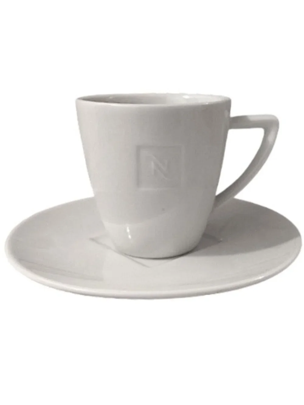 2-Shot Nespresso Cup Saucer White Porcelain PORTUGAL Recessed Logo